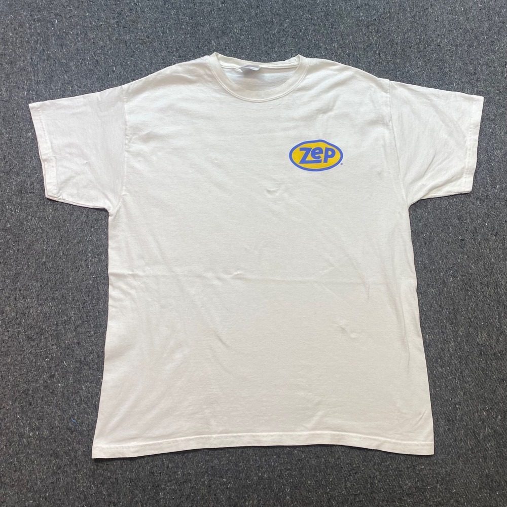 Zep Cleaning Supplies TShirt Sz L Mens White Skater Grunge Corporate Logo Tee